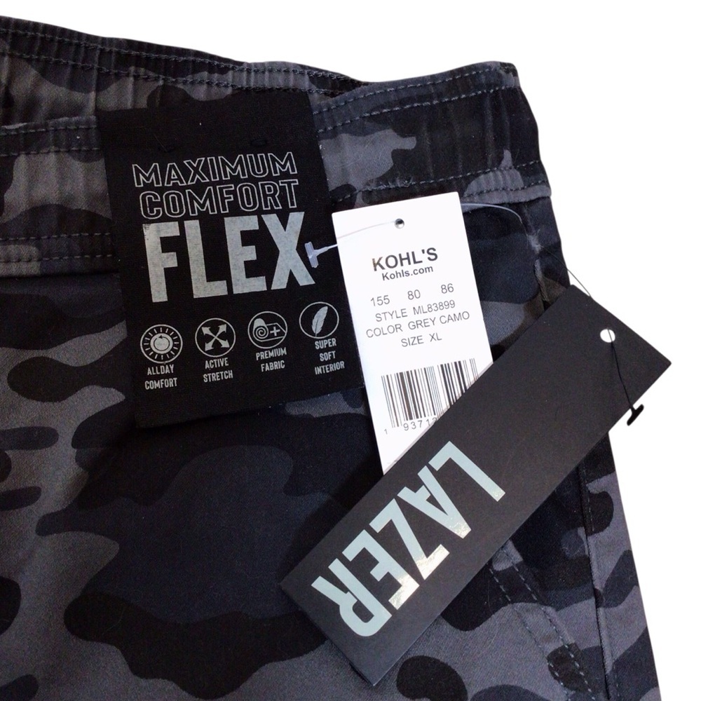 Men’s Lazer Stacked Cargo Jogger Pants XL Grey Camo Stretch NWT Drawstring - Picture 8 of 9